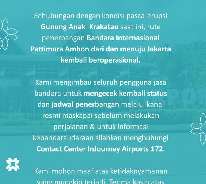 Rute Penerbangan Ambon-Jakarta-Ambon Kembali Normal 