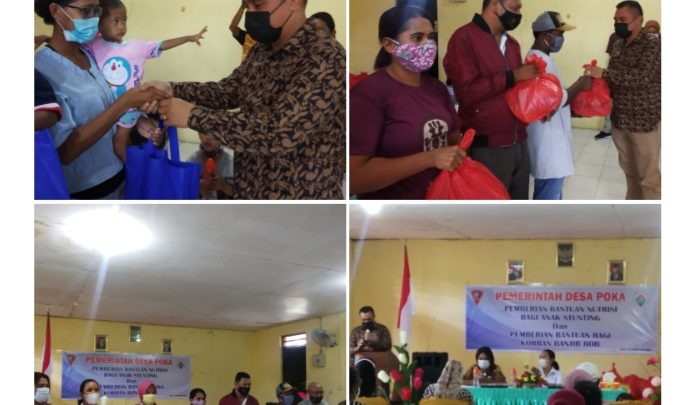 Pemdes Poka Serahkan Bantuan Nutrisi Bagi Anak Stunting dan Bantuan Korban Banjir ROB