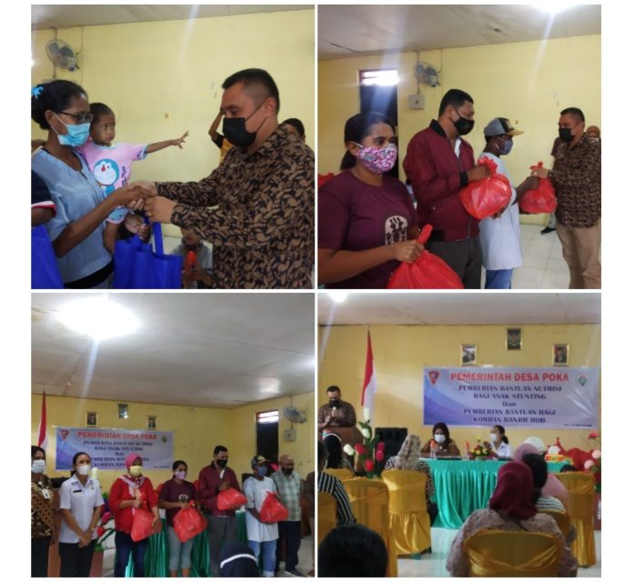 Pemdes Poka Serahkan Bantuan Nutrisi Bagi Anak Stunting dan Bantuan Korban Banjir ROB