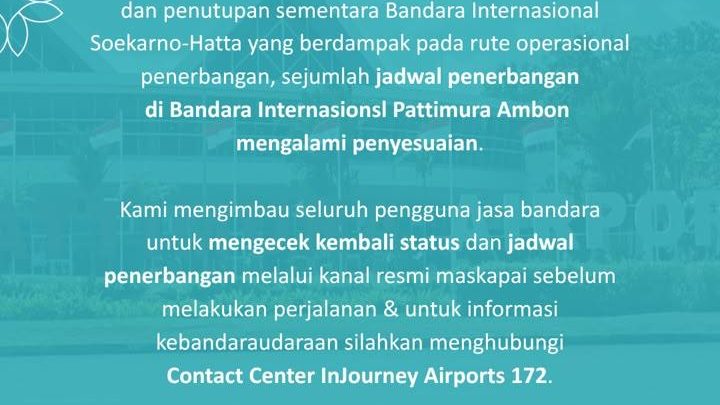 Dampak Erupsi Gunung Anak Krakatau, 8 Penerbangan Rute Jakarta di Bandara Pattimura Ambon Dibatalkan