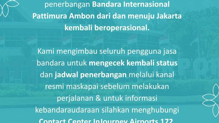 Rute Penerbangan Ambon-Jakarta-Ambon Kembali Normal 